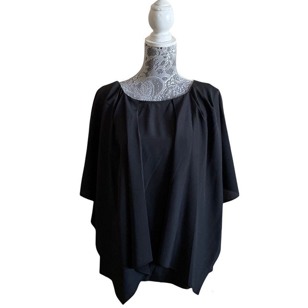 BADGLEY Mischka Draped Woven Blouse Black Size 16